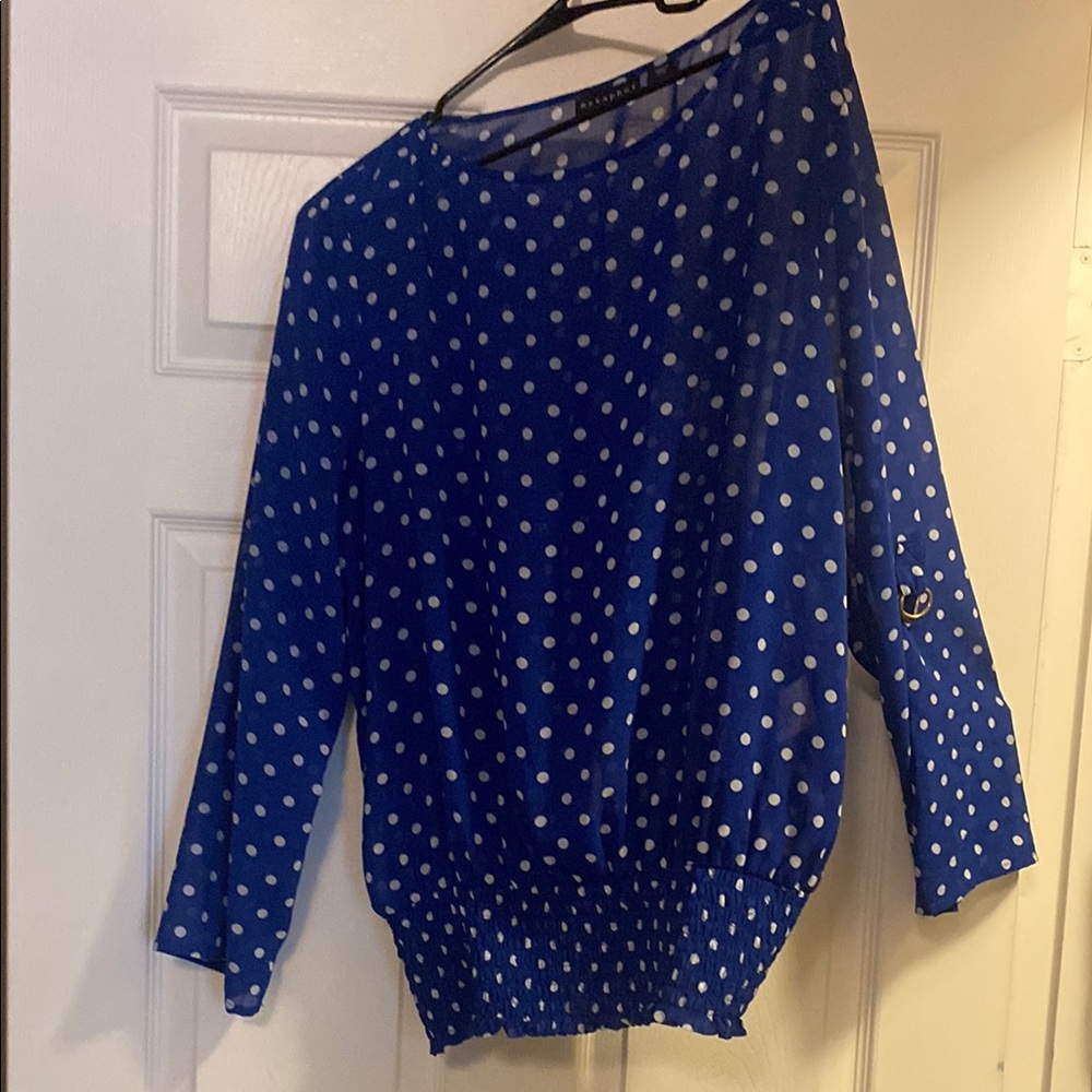 Metaphor Asymmetrical Blue 3/4 Sleeve Blouse